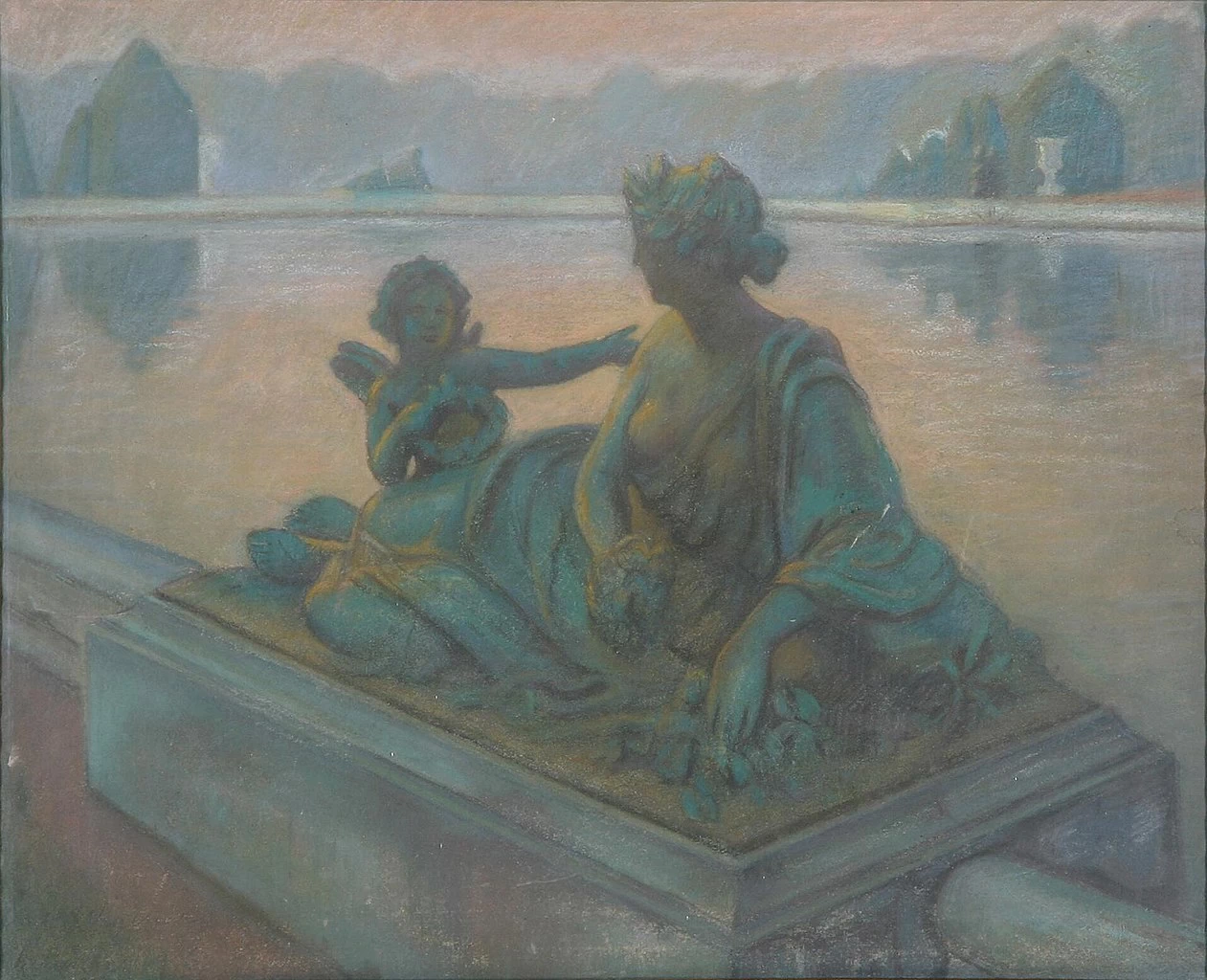 Lili Elbe - Veduta del lago con figura classica in primo piano, 1916